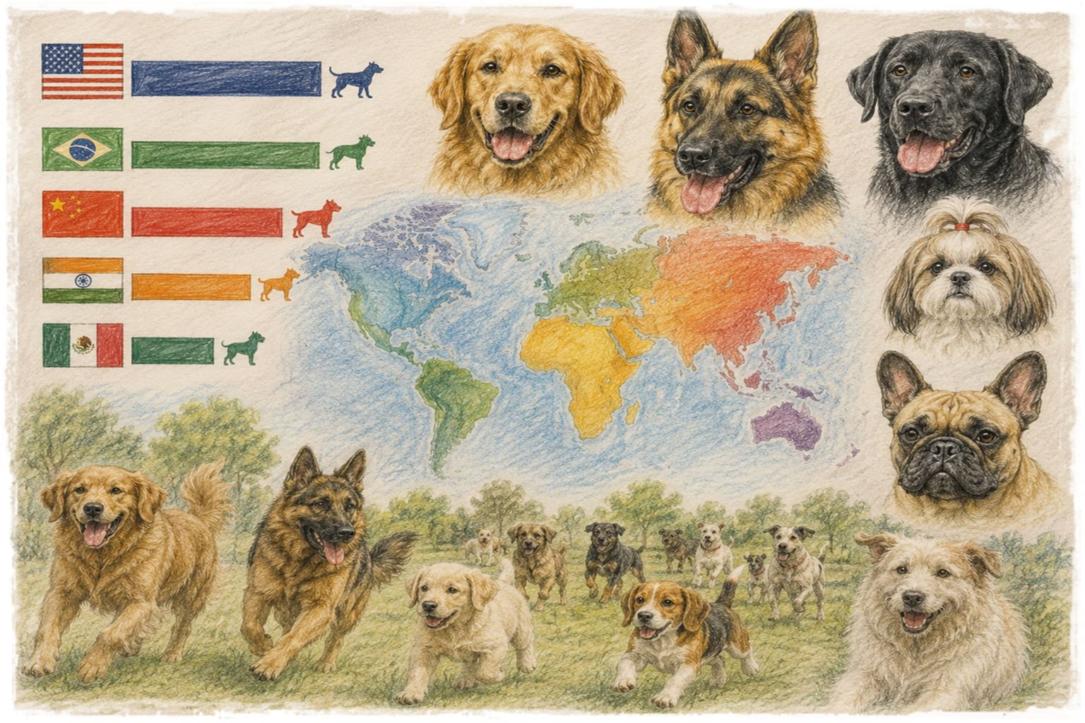 Los países con mayor población de perros y qué razas prefieren